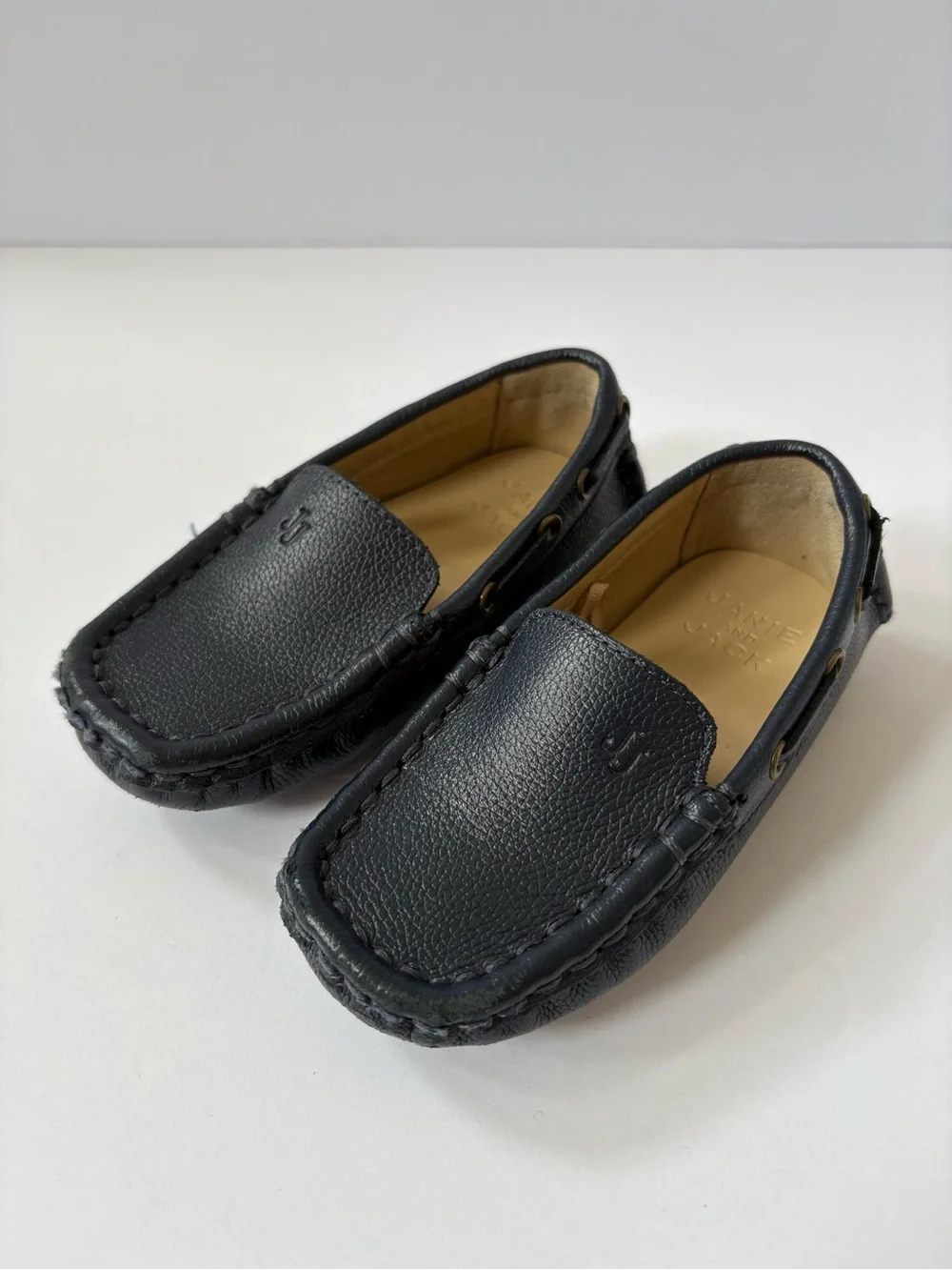 Janie And Jack Leather Dark Blue Driver Moccasins Shoes Preppy Occasion 7 Soft